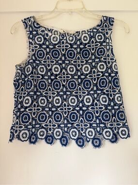 BB Dakota Blue and White Crochet Lace Camisole